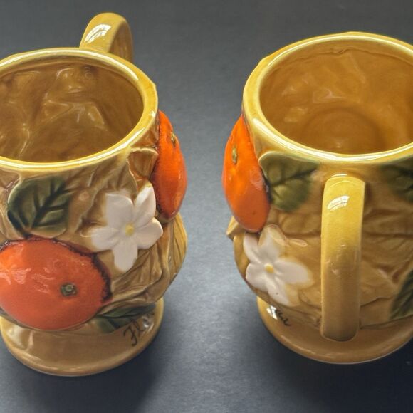 Vintage Florida Orange Blossom Souvenir Mugs Set 2 Japan Citrus Glazed Rare - Picture 9 of 13